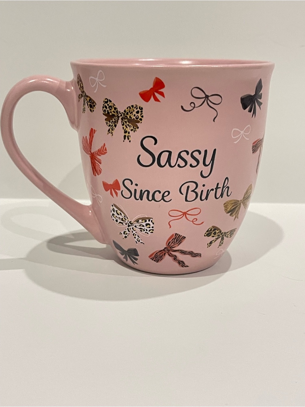 Sassy Since Birth Pink Ceramic Mug with Bow Accents